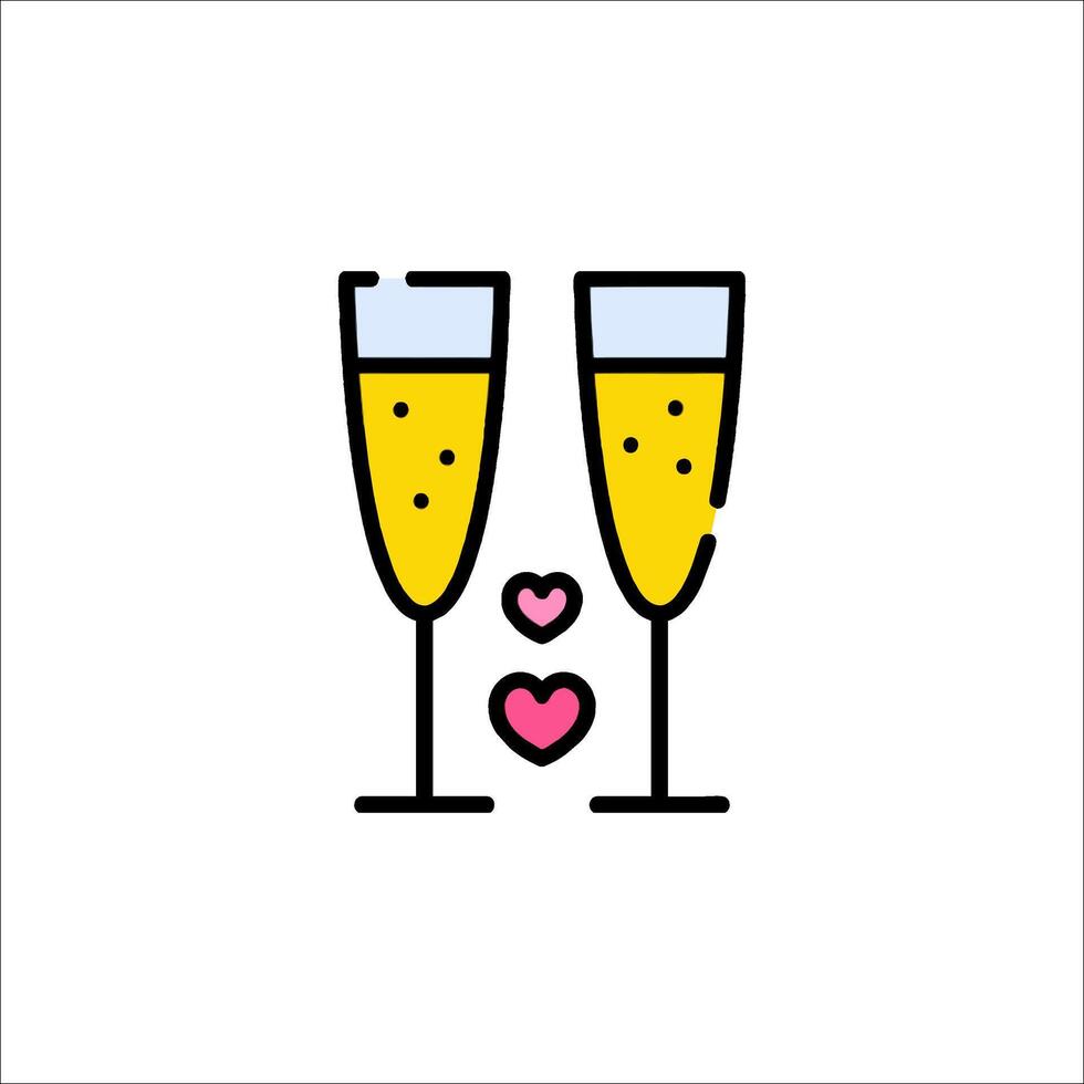 Two glasses of champagne with hearts on them vector