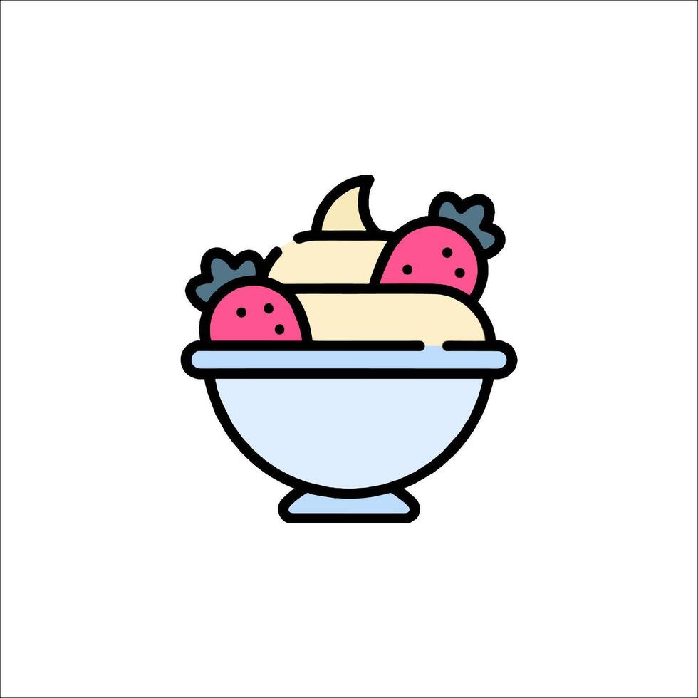 Ice cream with strawberries in a bowl icon vector