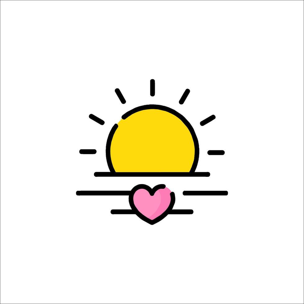Sun and heart icon with a line style vector