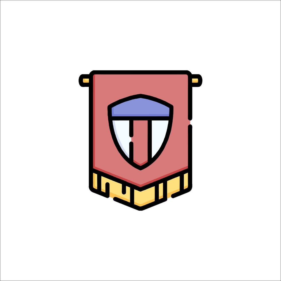 A red and blue flag with a shield on it vector