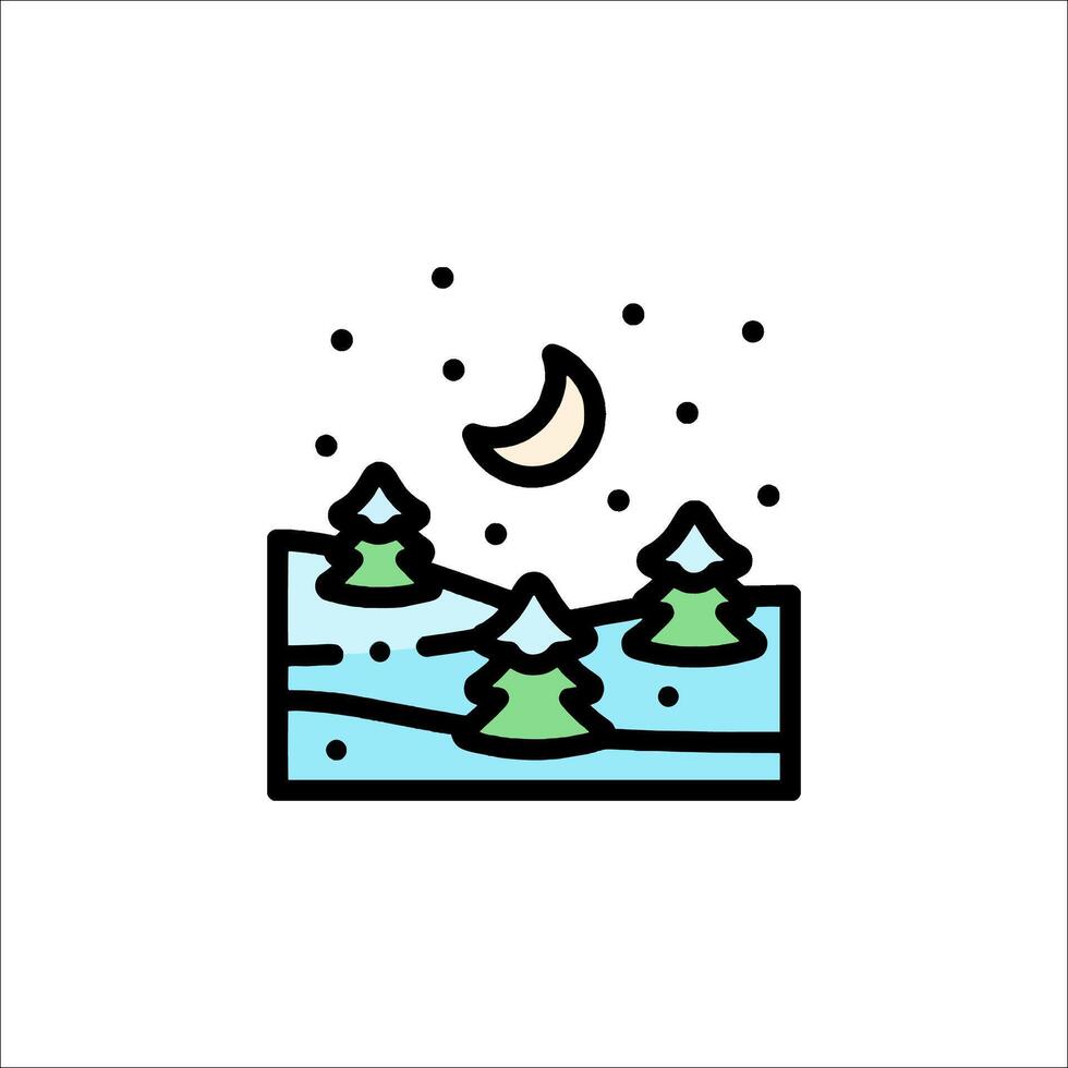 Winter landscape with trees and moon illustration vector