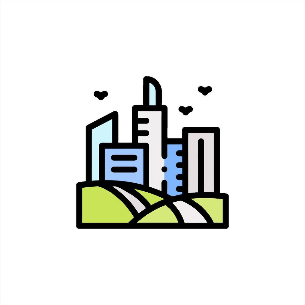 A city skyline with hearts and a road vector