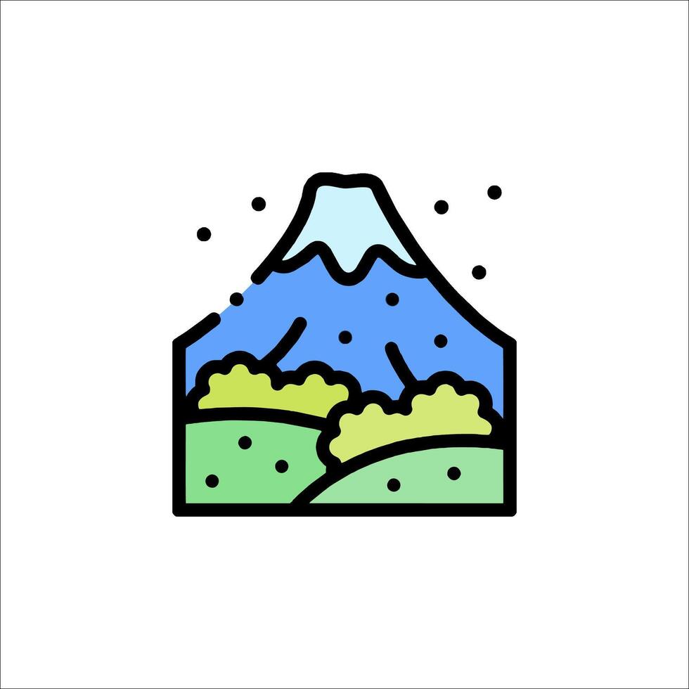 A mountain with a green landscape and a tree vector