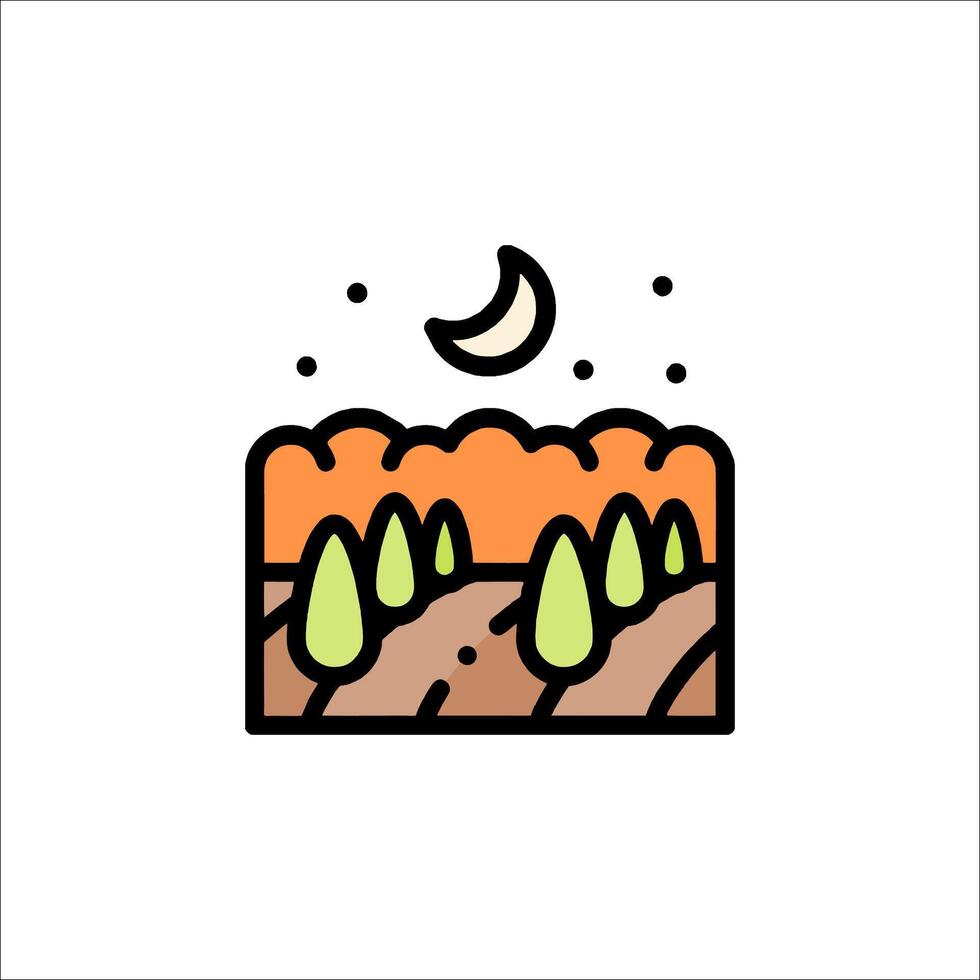 A landscape with trees and a moon in the sky vector