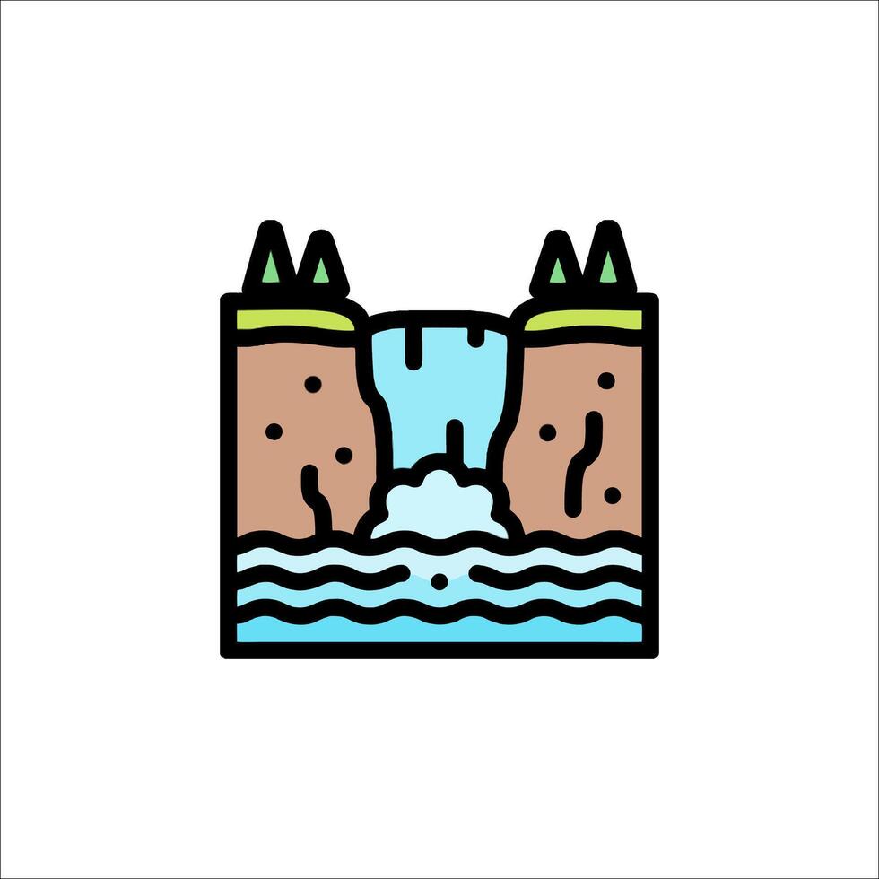 Waterfall icon in line style, illustration vector