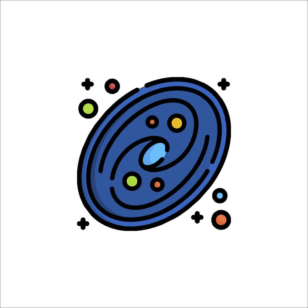 A blue and white logo with a planet and stars vector