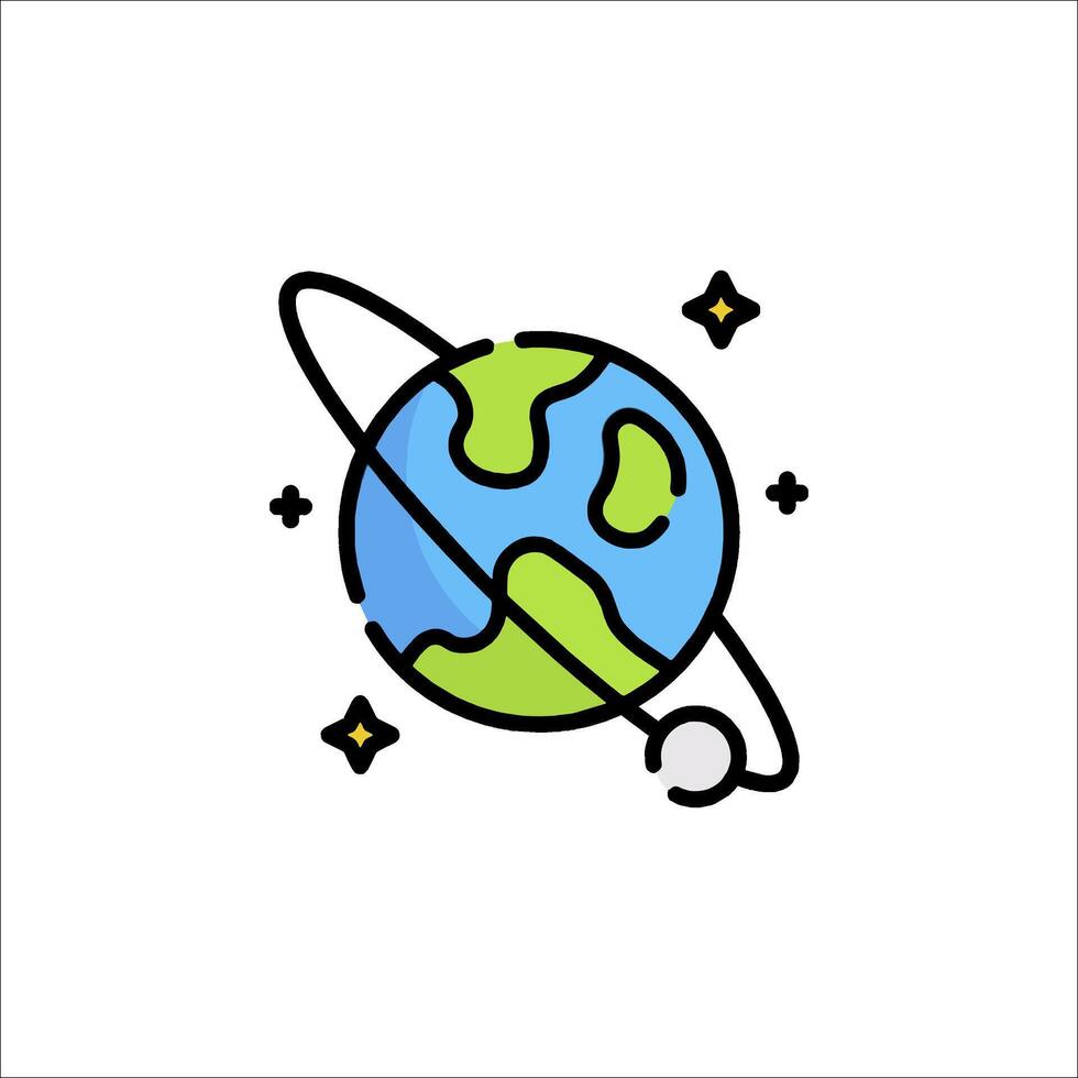 Planet earth with saturn and stars icon vector