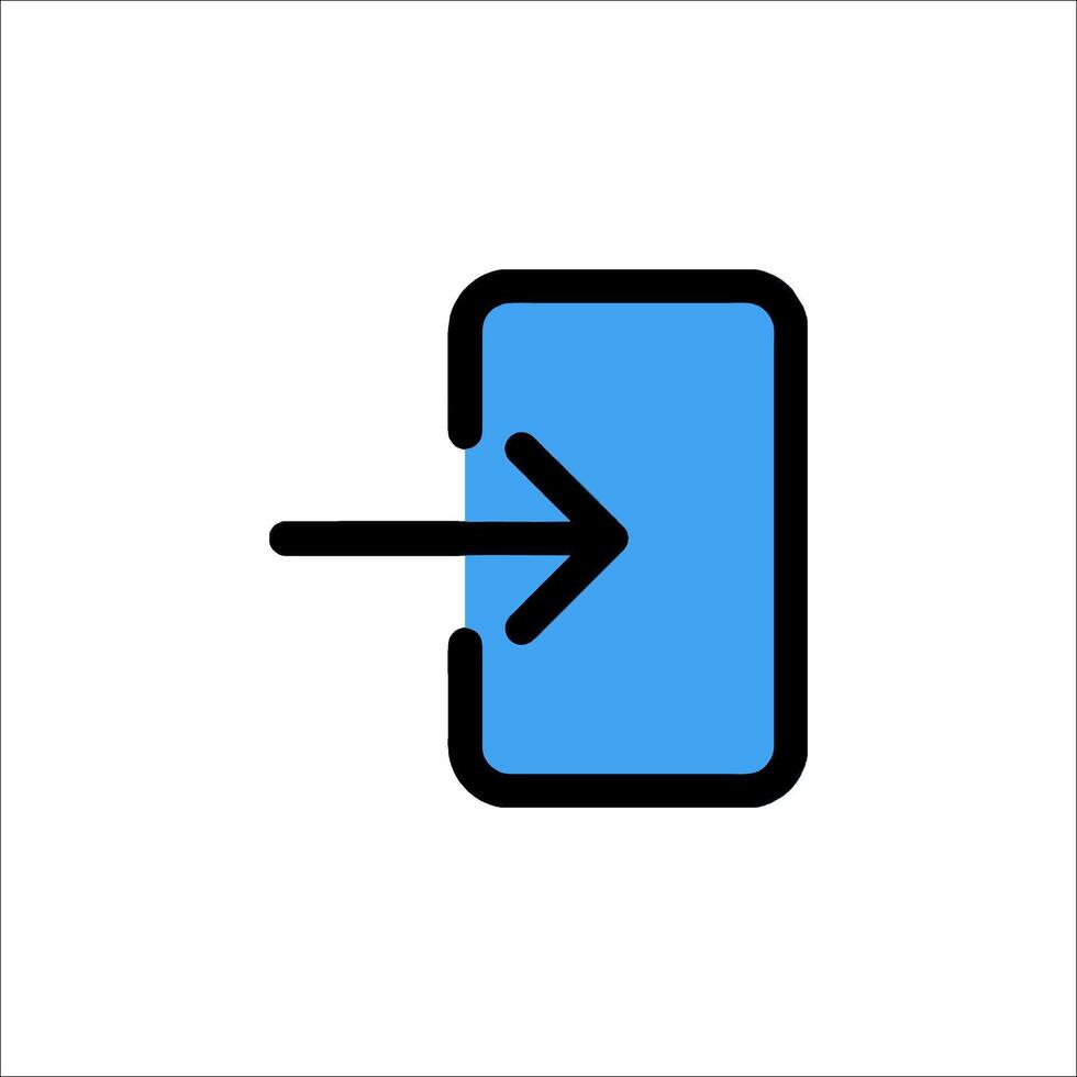 A blue and black icon of a phone with an arrow pointing to it vector
