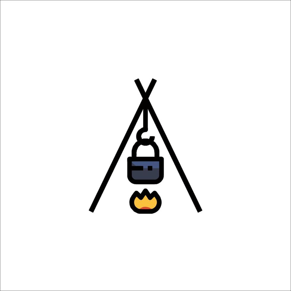 A camping tent with a fire inside vector