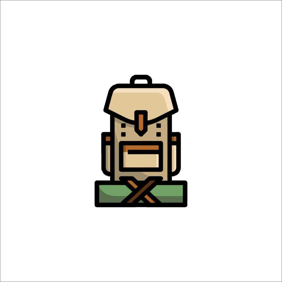 A backpack icon with a green and brown color scheme vector