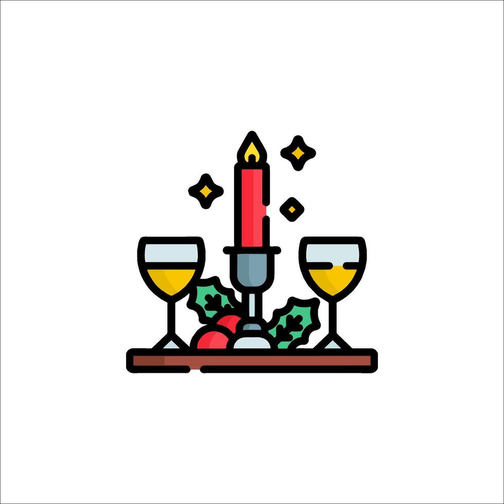 A candle and wine on a table with holly vector
