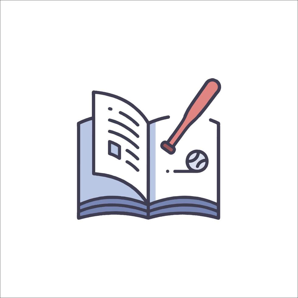 A baseball bat and book icon vector