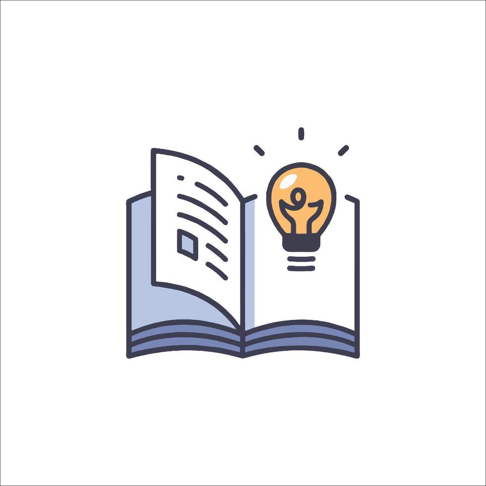 An open book with a light bulb on top vector