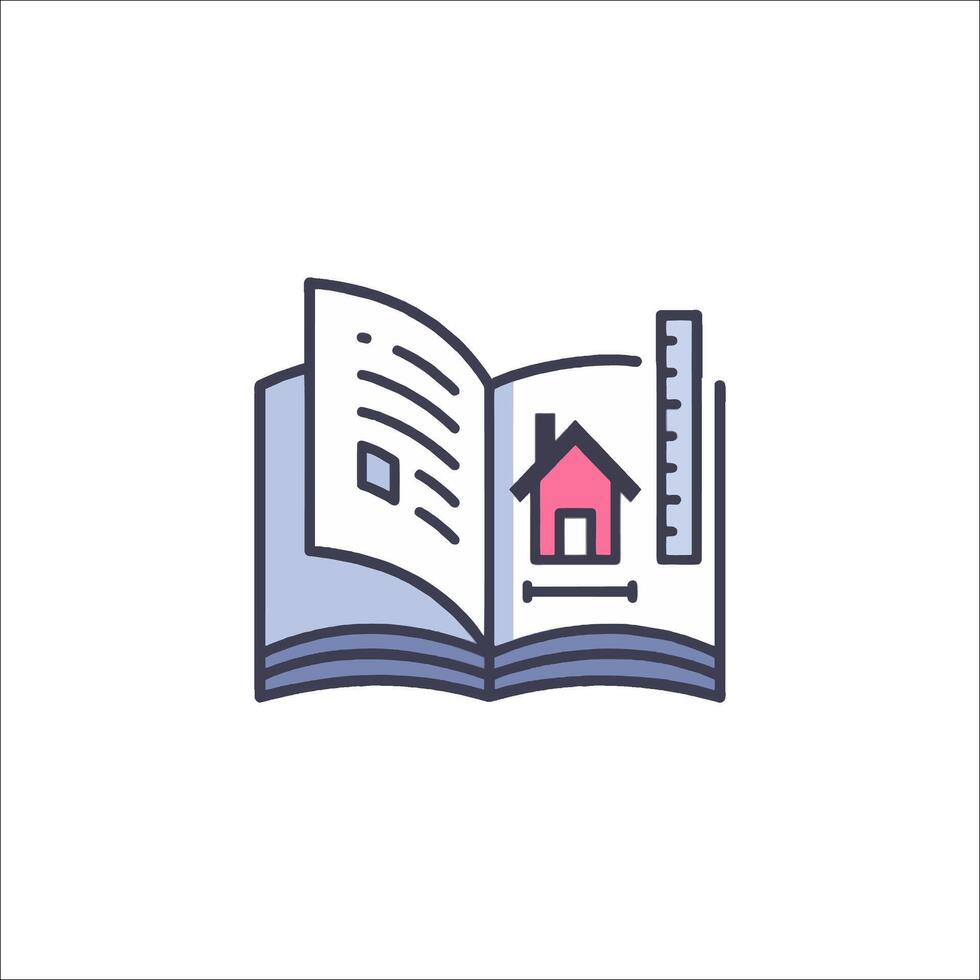 A house and a ruler on an open book vector