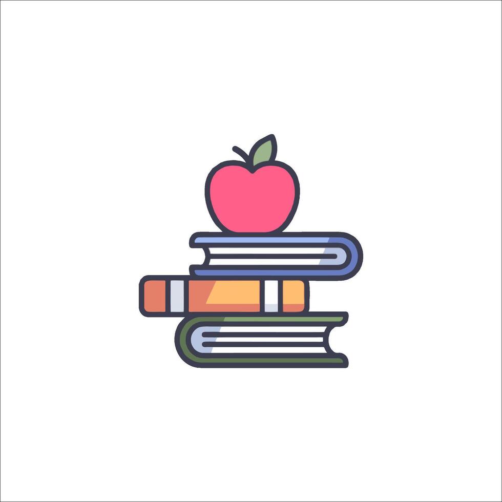 An apple on top of books and books vector