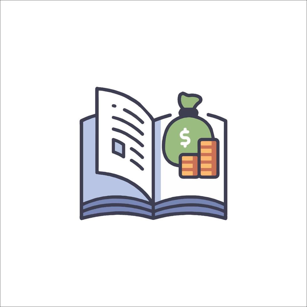 A book with money and a coin icon vector