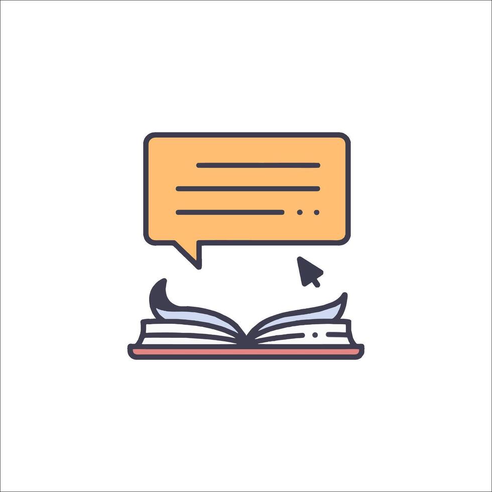An open book with a speech bubble and a speech bubble icon vector