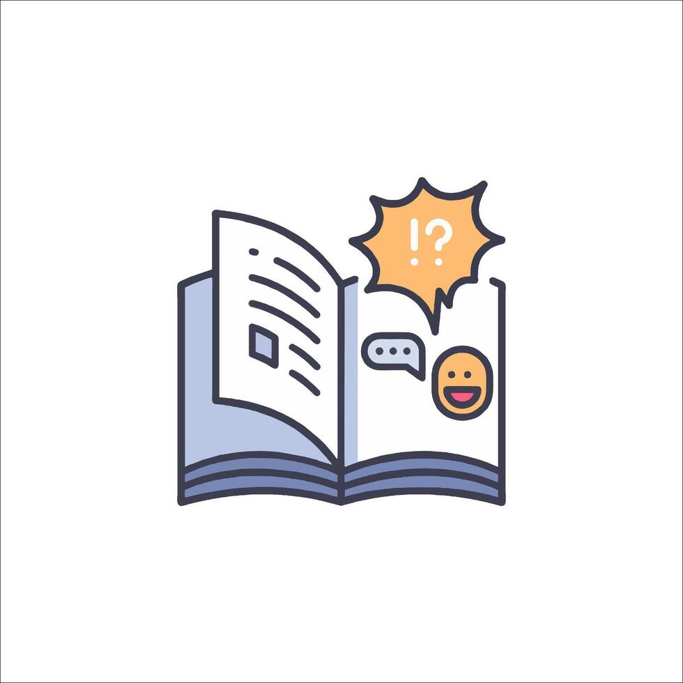 An open book with a speech bubble and a question mark vector