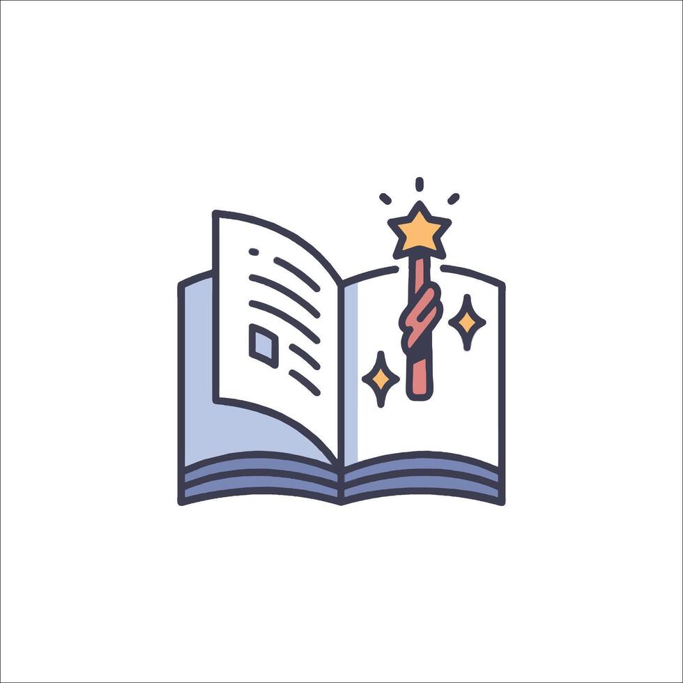 Magic wand and book icon vector