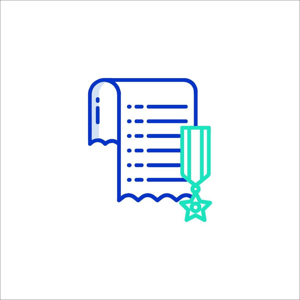 A blue and green line icon of a certificate vector