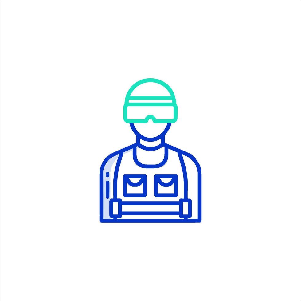 A soldier icon with a helmet and a gun vector