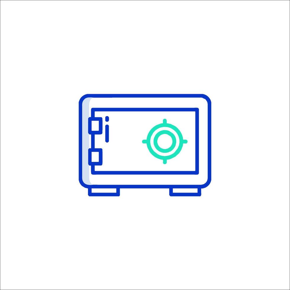 A blue and green outline icon of a safe vector