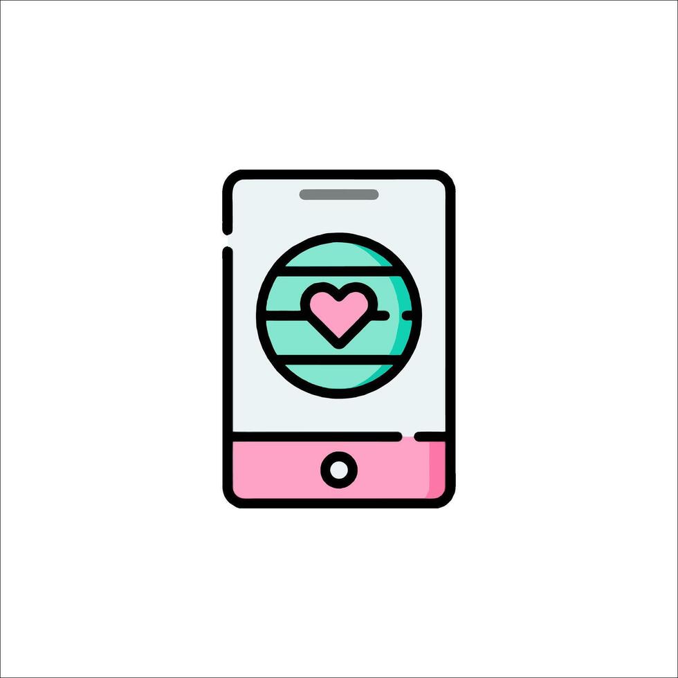 A phone with a heart on it in a flat line style vector