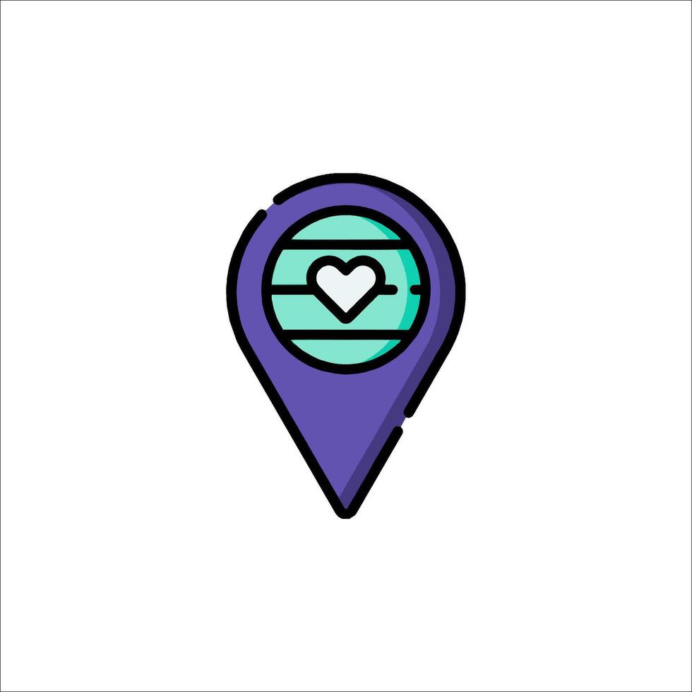 A map pointer with a heart in the center vector