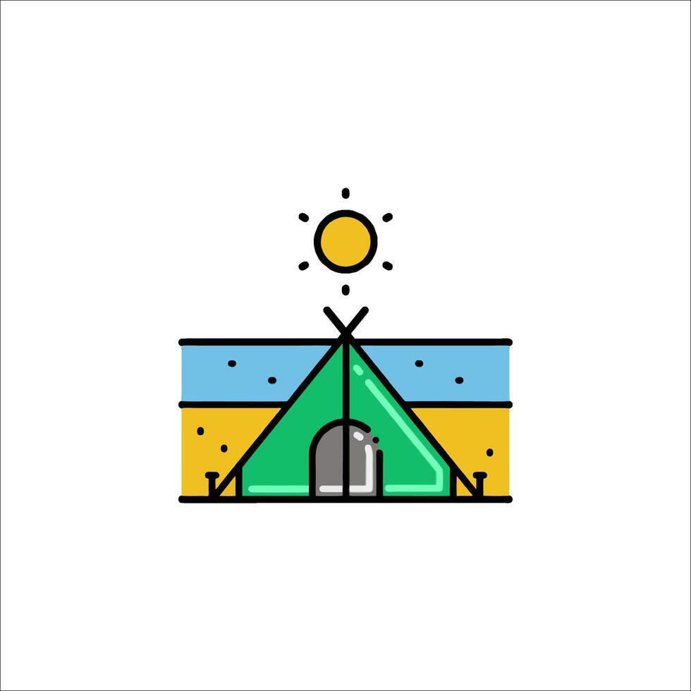 A tent with a sun on top and a beach vector