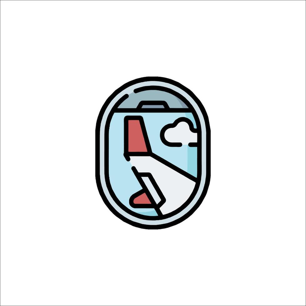 Airplane window icon with a red and white plane vector