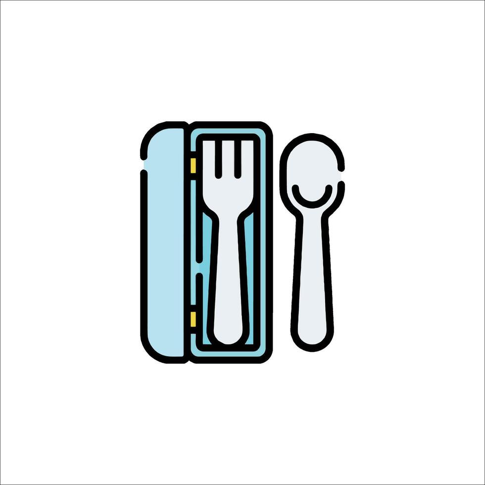 A spoon and fork in a box with a lid vector