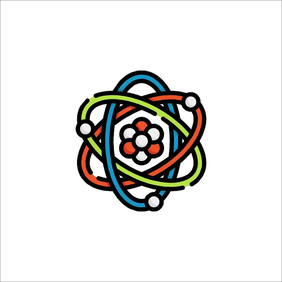 An atom logo with colorful circles vector