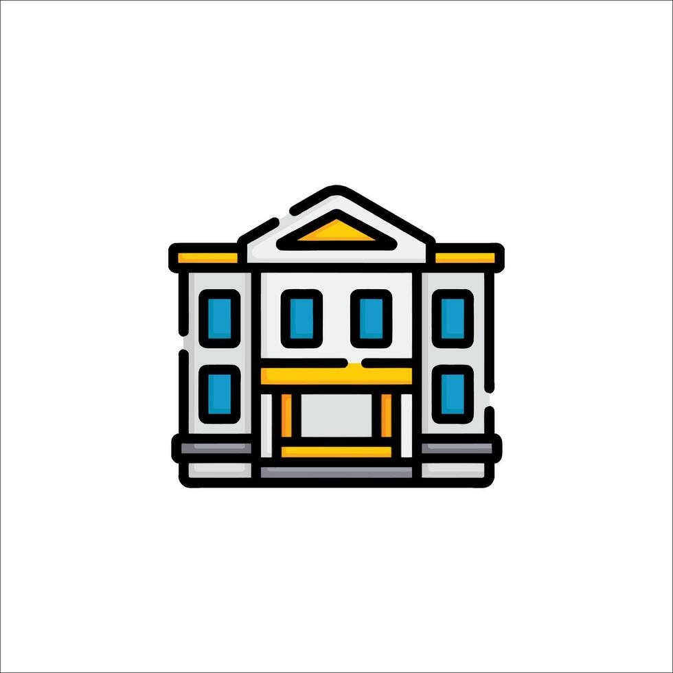 A building icon with a yellow and blue color scheme vector