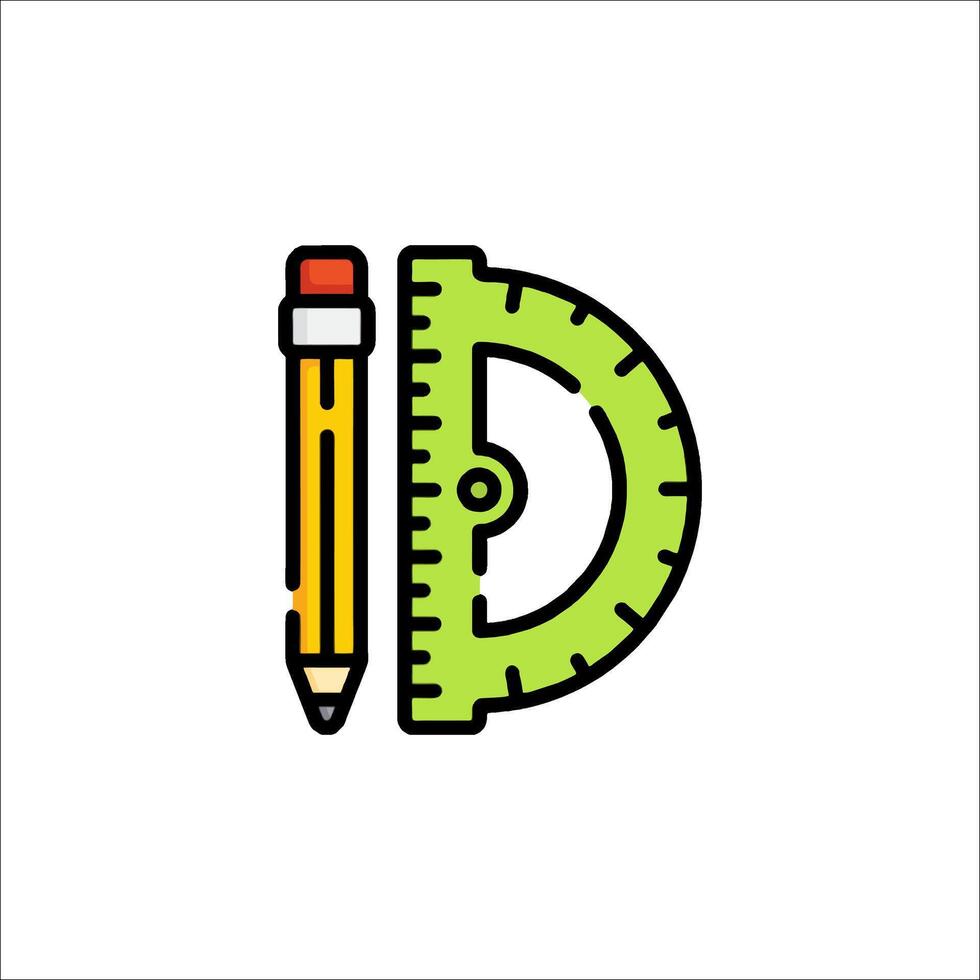 A pencil and ruler icon with the letter d vector
