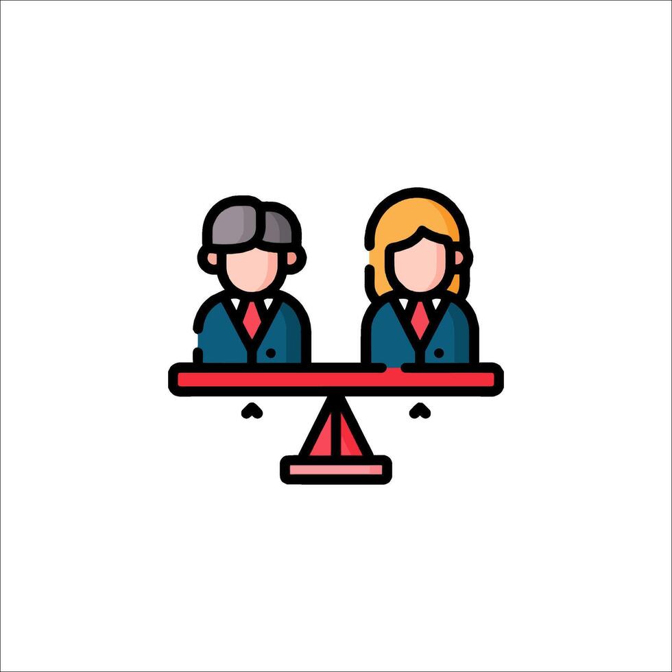 Two people sitting at a table with a red and blue line vector