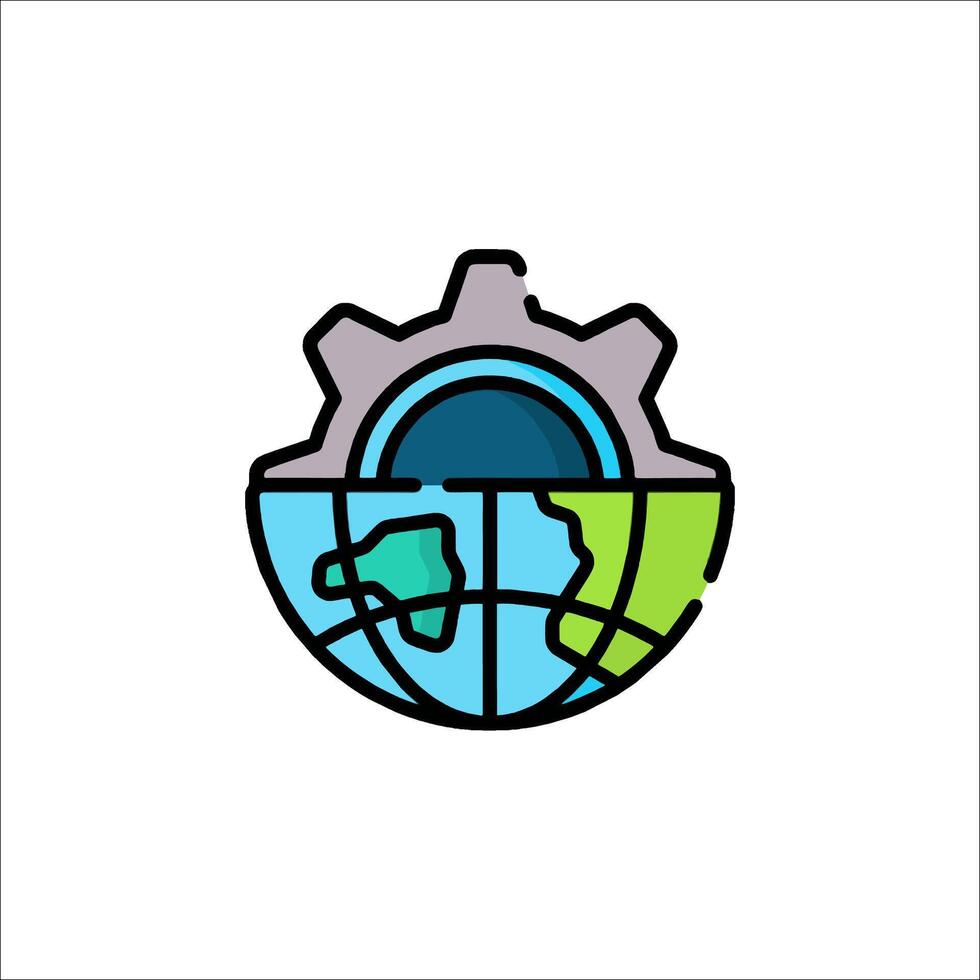 A globe with gears inside it and a globe on top vector