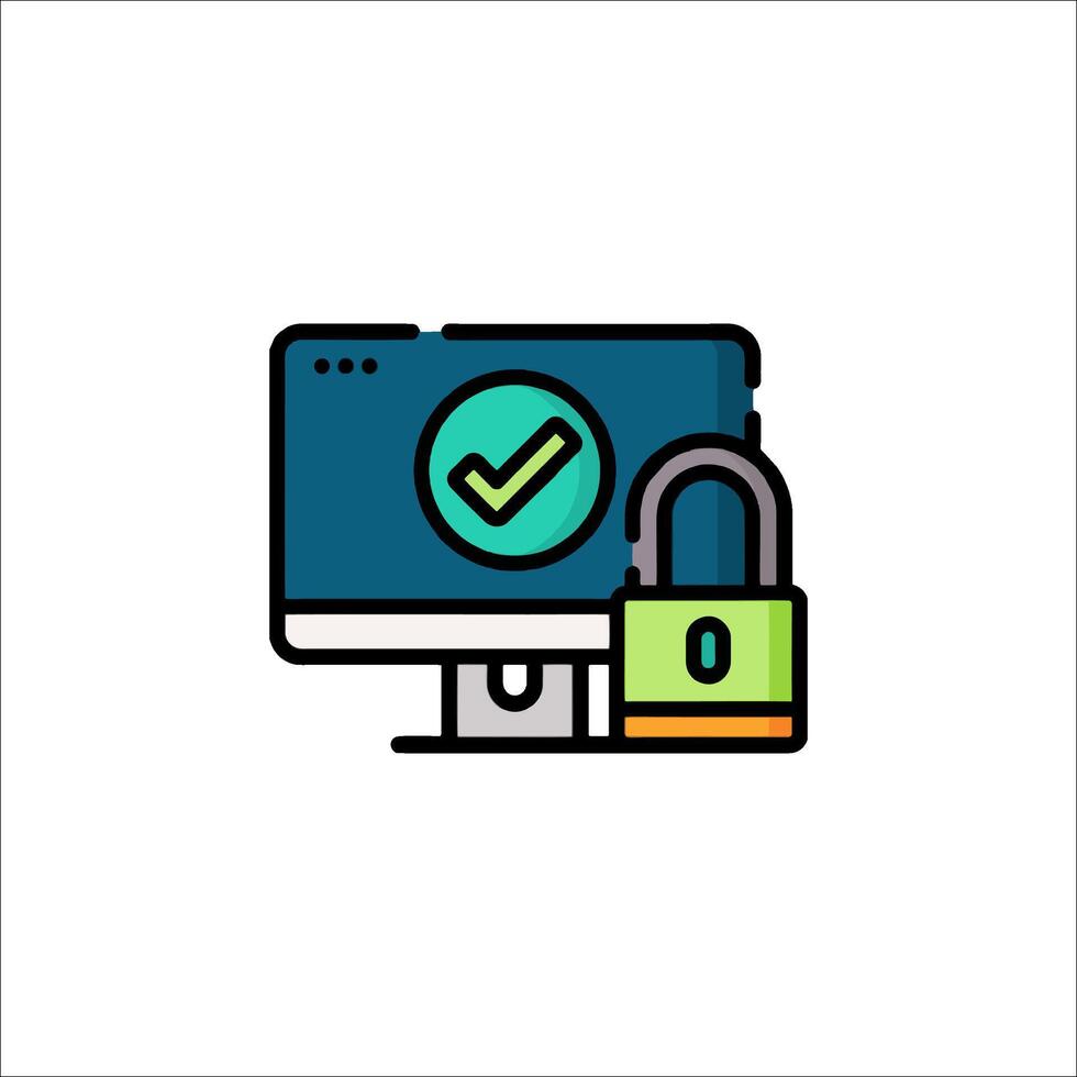 A computer with a padlock and check mark vector