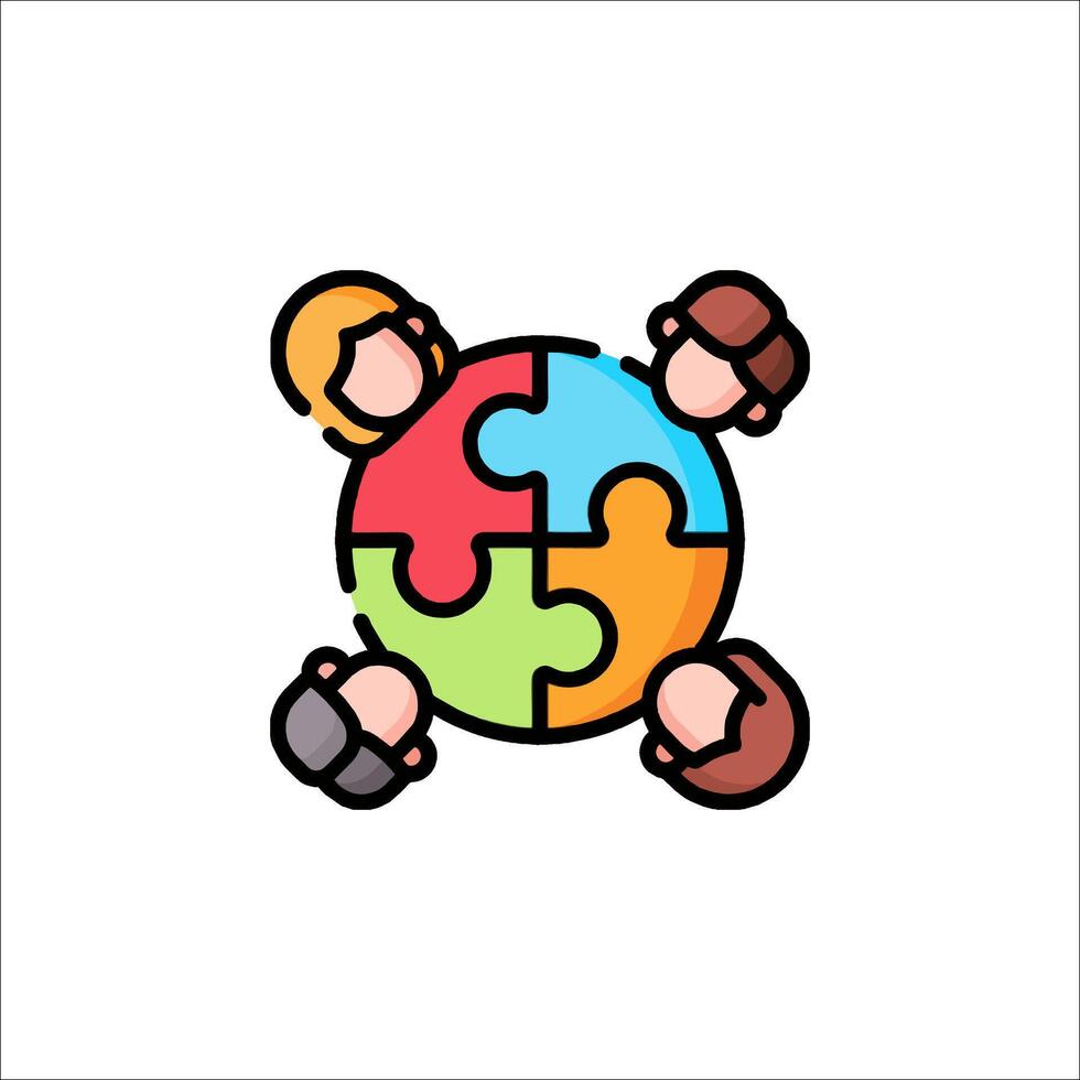 People holding puzzle pieces in a circle icon vector