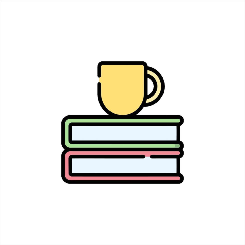 A cup of coffee on top of books vector