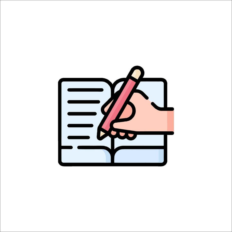 Hand writing on a book icon illustration vector