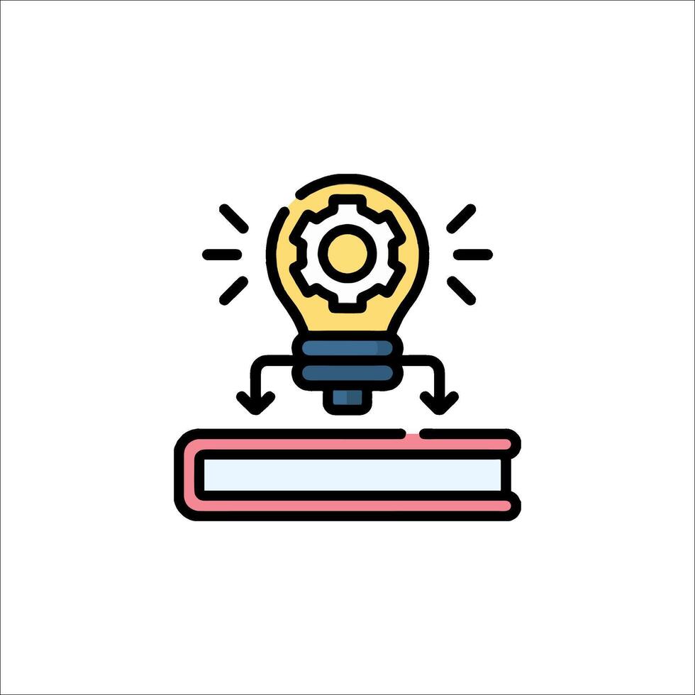 A light bulb on top of a book with gears vector