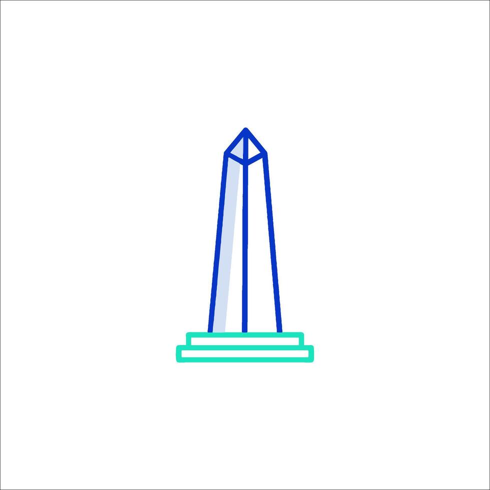 A blue and green line icon of a tall building vector
