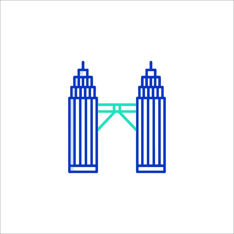 A blue and green icon of two towers vector