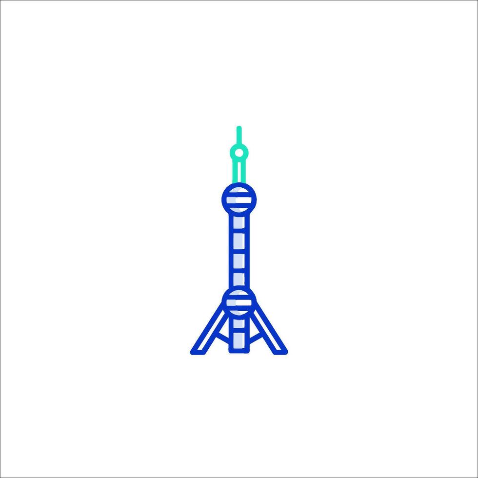 A blue and green line drawing of a tower vector