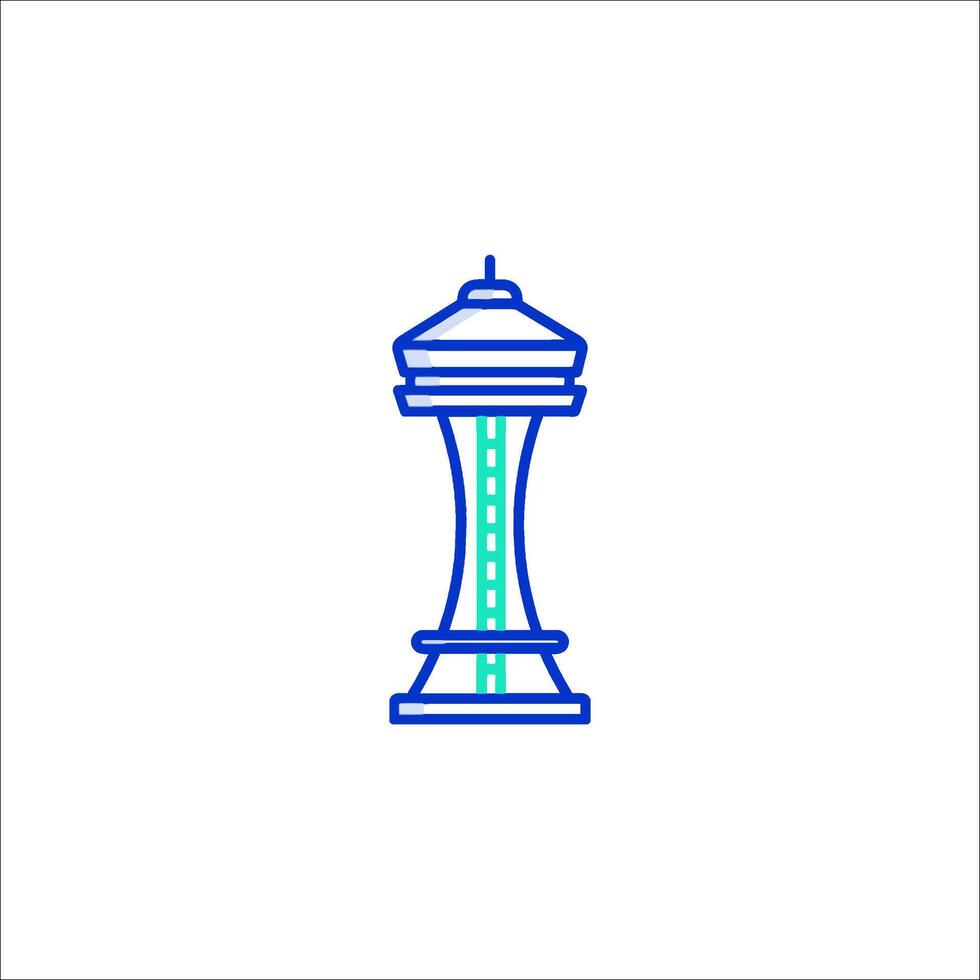 A blue and green line icon of a tower vector