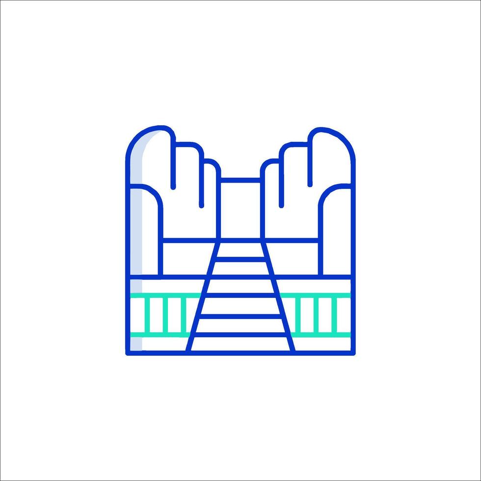A line icon of a staircase with a hand on it vector