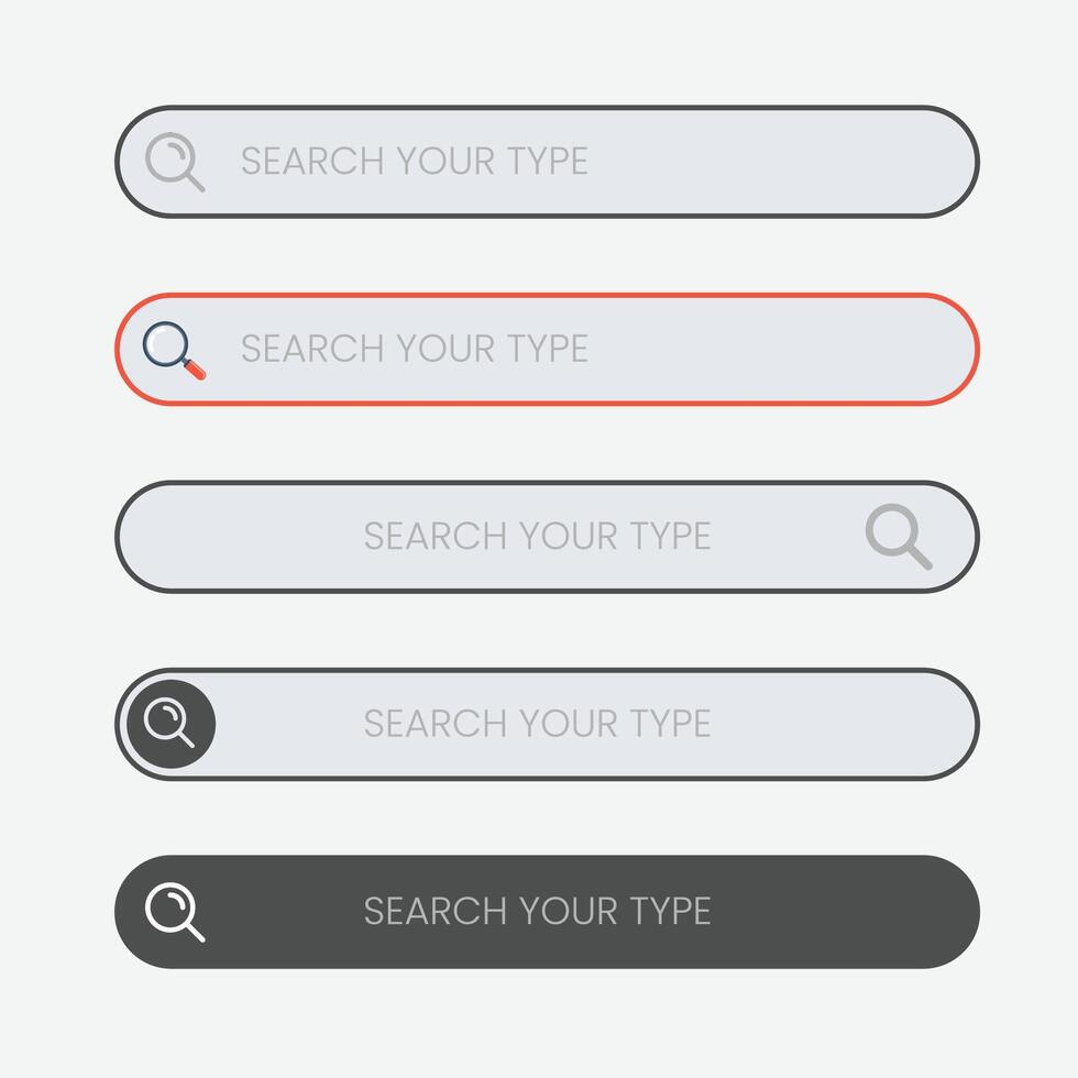 Search bar. Website ui design, search Internet box, browser engine text field, navigation bar with push button. Interface web element templates set. vector