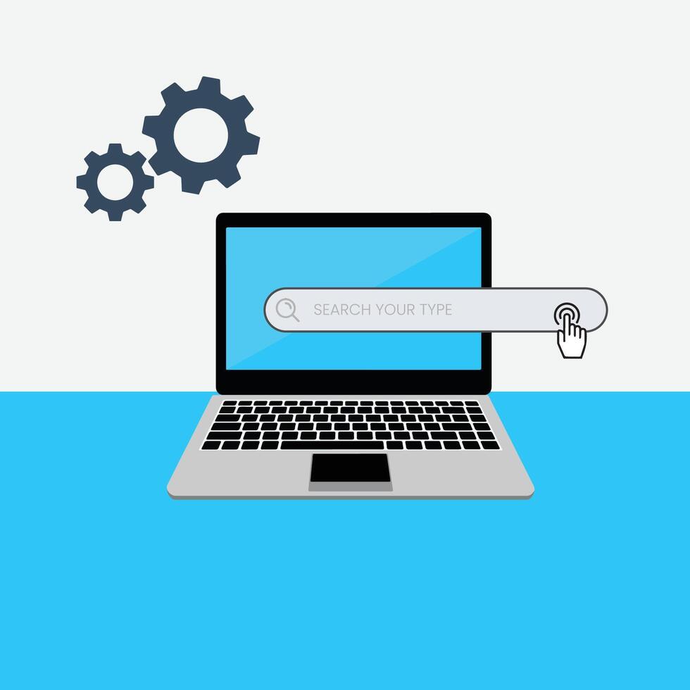 Laptop computer with search engine on screen. Online search, and seeking information on internet concept. vector