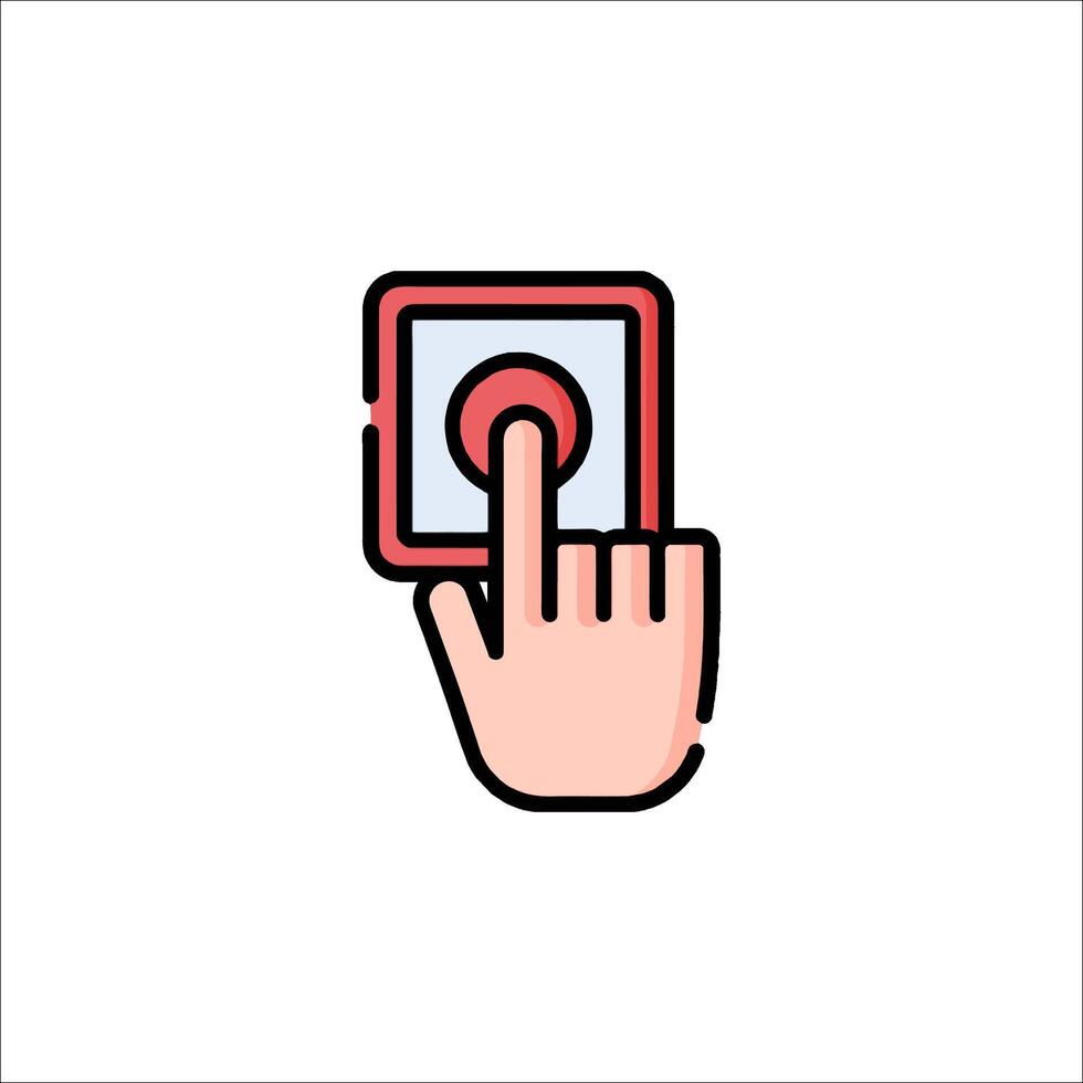 A hand pressing a button icon on a white background vector