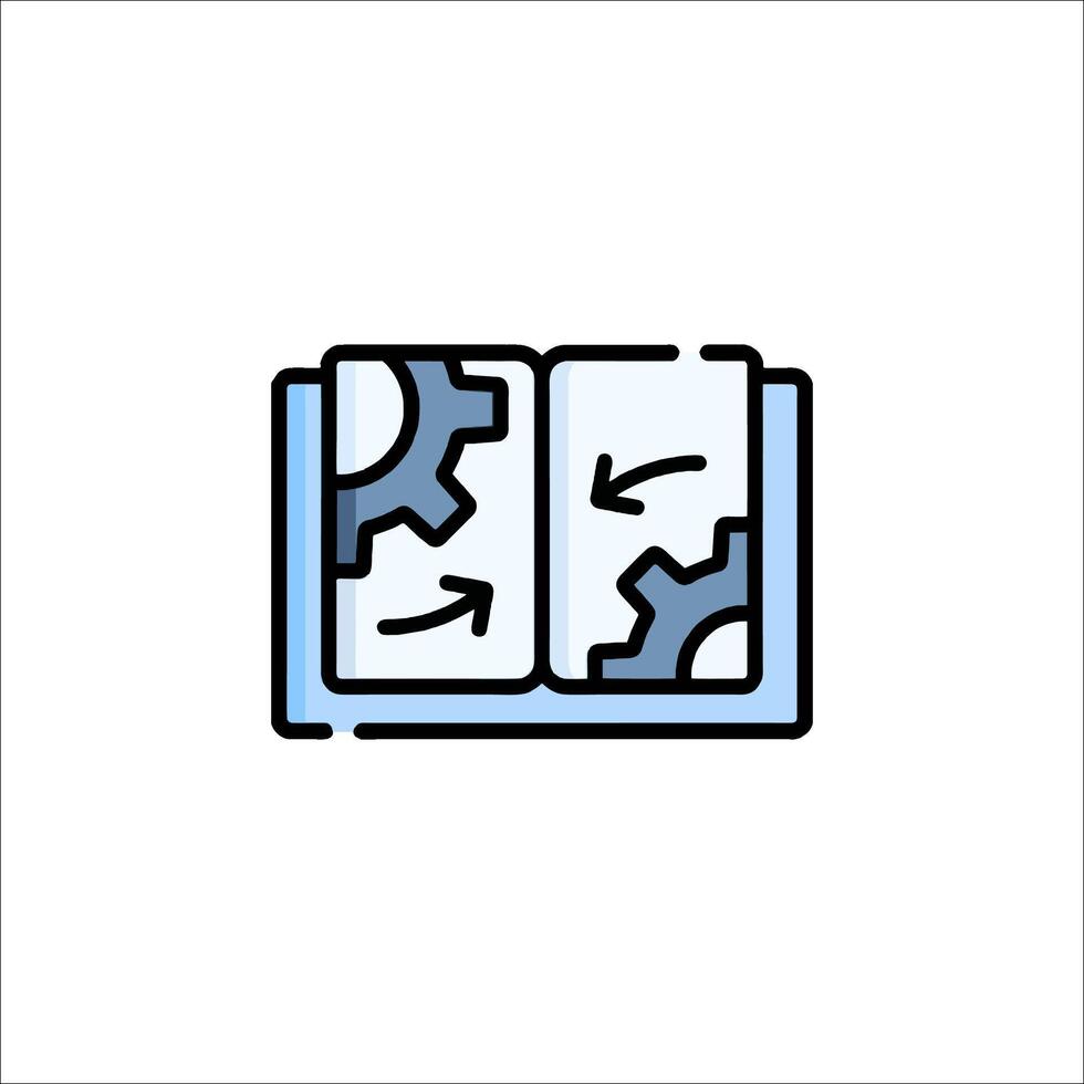 A book with gears on it and a clock icon vector